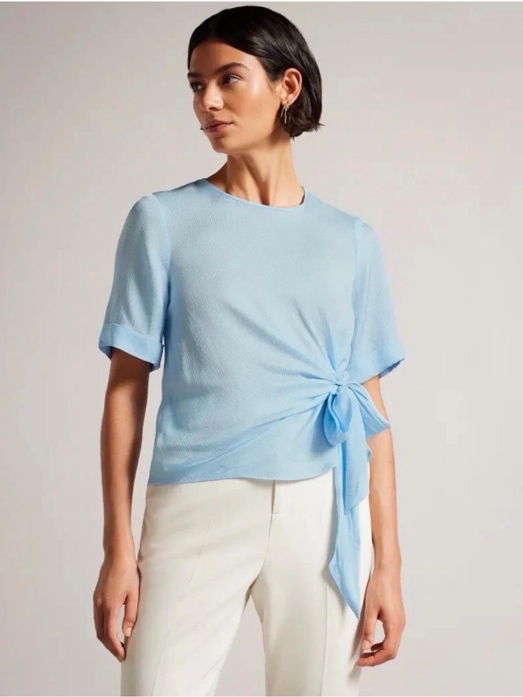 Ted Baker London Light Blue Short Sleeve Tie-Waist Blouse